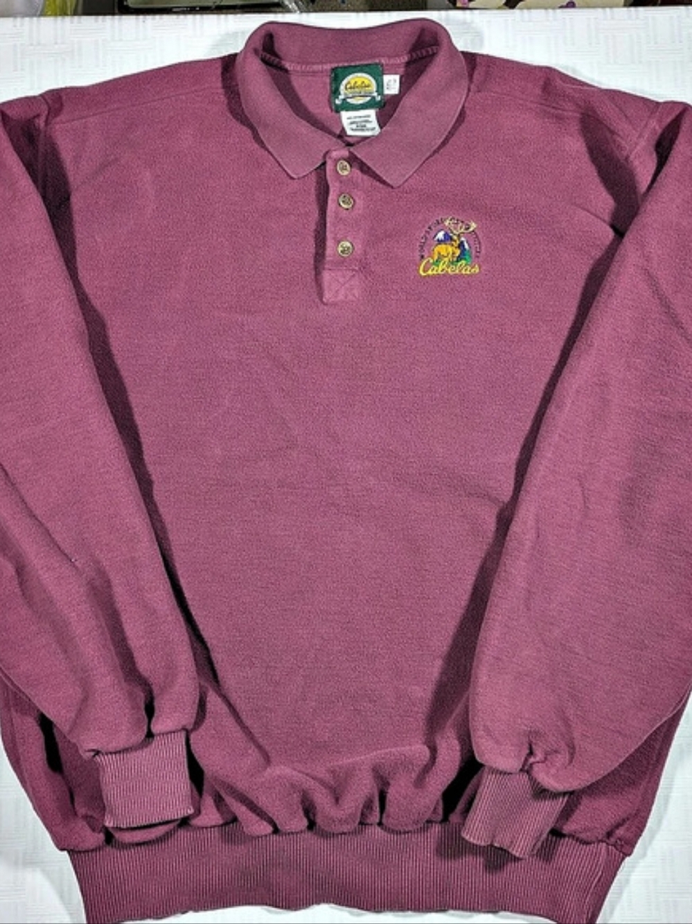 Vintage Cabela's Oversized Collared Polo Sweatshirt XXL Made in Canada Maroon